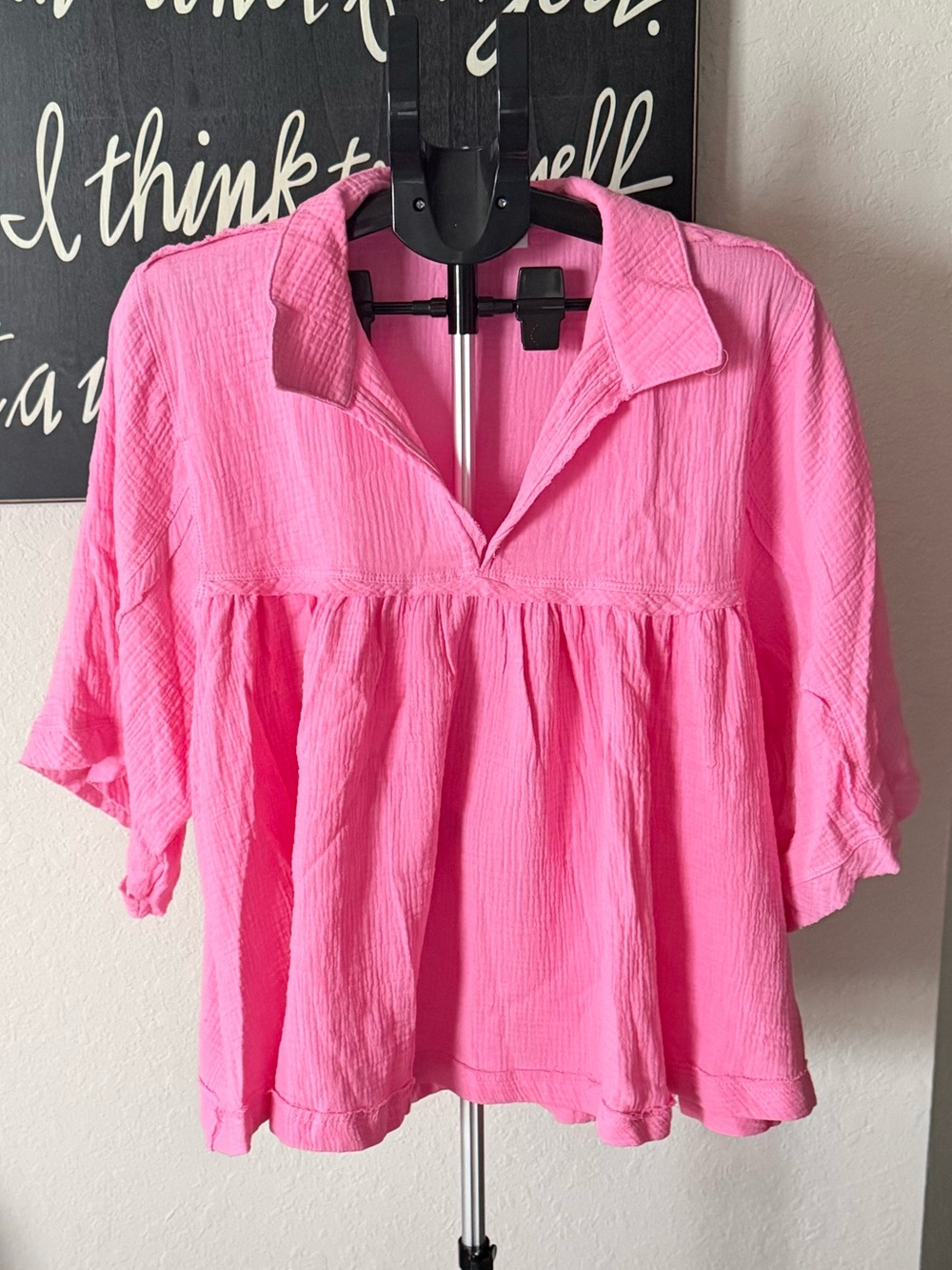 Ces Femme Pink V-Neck Gauze Peasant Too